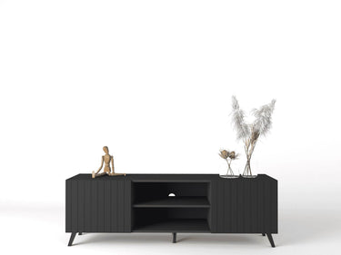 Atlantis Matte Black Large TV Cabinet: Modern Entertainment Unit with Grooved Doors - UK Luxury Furniture